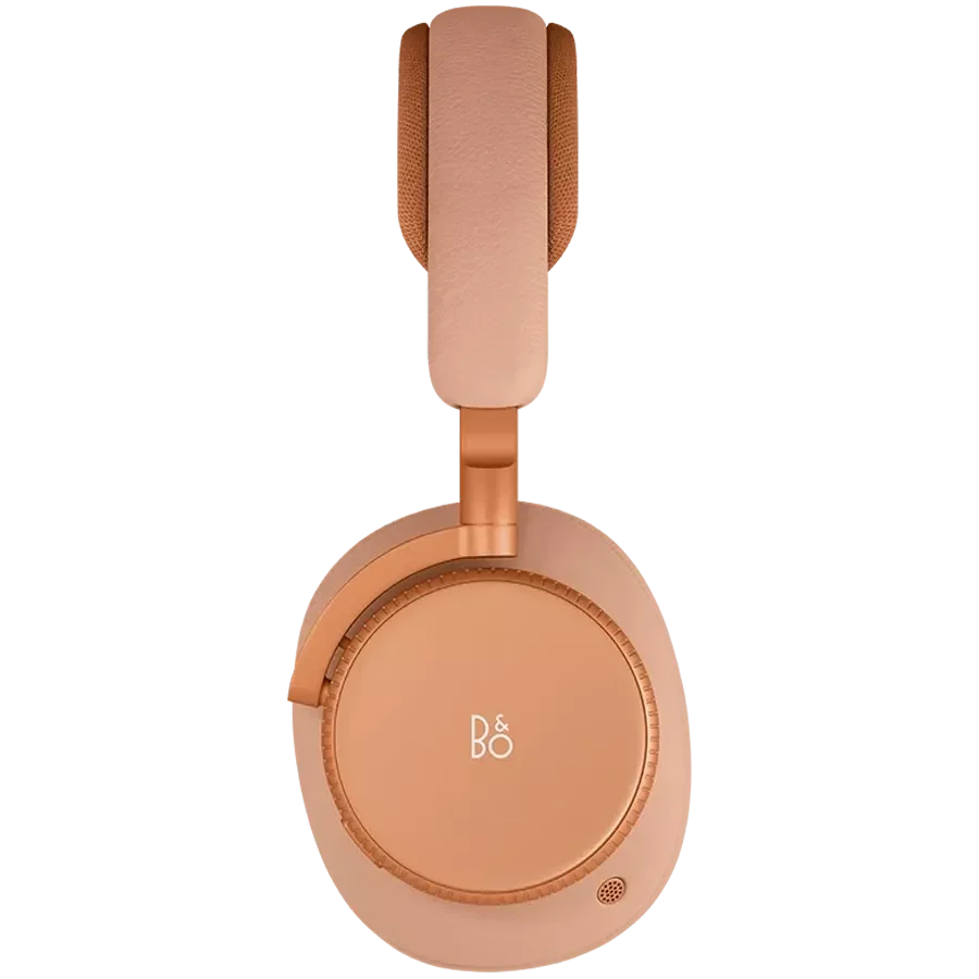 Wireless Bang & Olufsen Beoplay H100 headphones with sleek black design and plush ear cushions, close-up view.