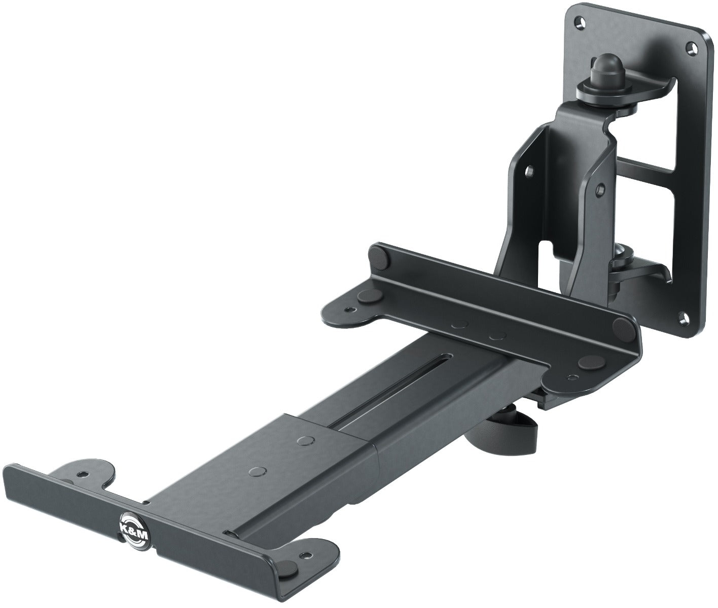 K&M 24167 speaker wall mount for studio monitor stands, black metal bracket with adjustable arms for secure positioning