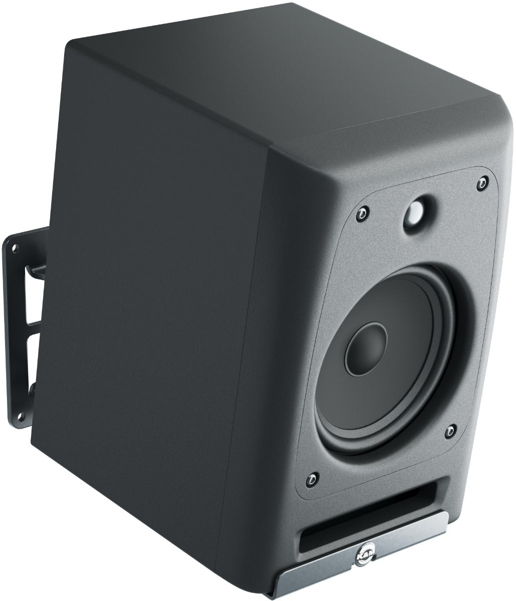 K&M 24167 Studio Monitor Wall Mount L for secure speaker installation on walls, durable metal construction, detailed view.