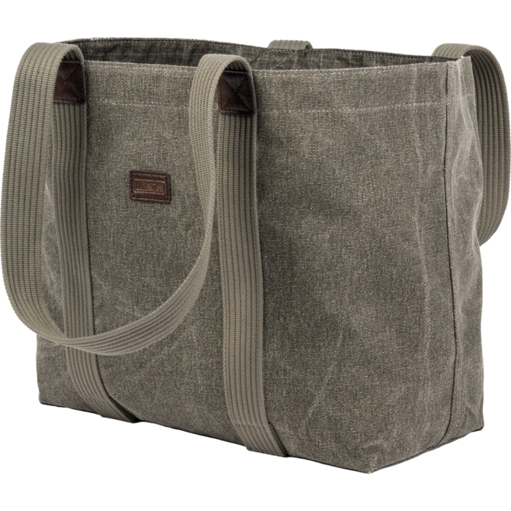 Think Tank Retrospective Tote for video equipment, showing the spacious interior and durable exterior of the camera bag.