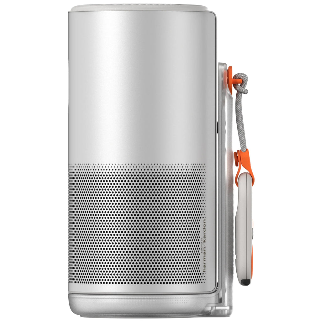 Xgimi Mogo 4 portable projector displaying a colorful image on a wall, compact design for home entertainment and outdoor use