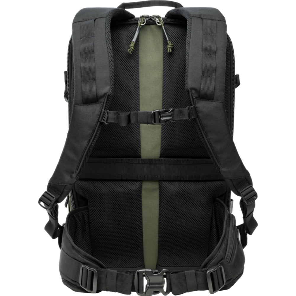 Think Tank DarkLight video equipment bag with padded compartments and adjustable straps for professional gear storage.
