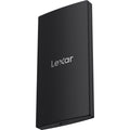 Lexar SL300 Portable SSD external drive with sleek design and metal casing, connected via USB-C port.