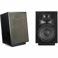 Klipsch Heresy IV floorstanding speakers with black finish, showcasing the sleek design and speaker drivers.
