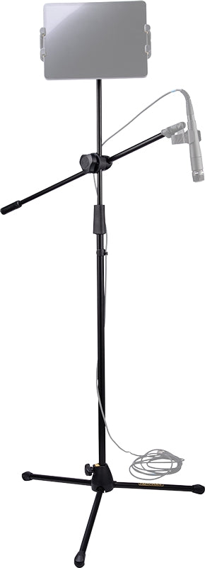 Hercules Stands MS434B floor microphone stand with adjustable height and boom arm, black metal construction for professional use.