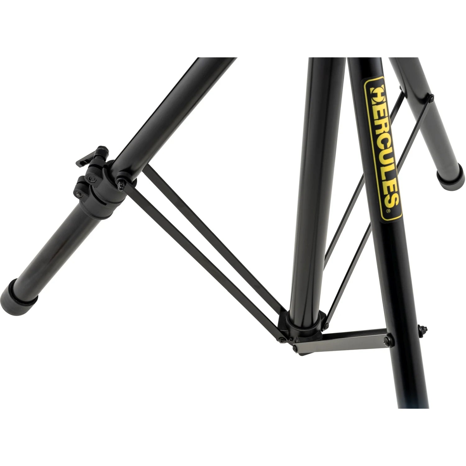 Hercules Stands SS710B speaker stands with tripod base, adjustable height and stable support for audio equipment.
