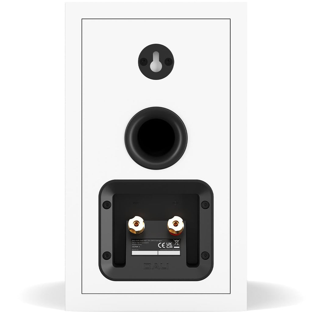 DALI Sonik 1 passive bookshelf speakers showing sleek black design with compact size and front grille for high-quality audio.