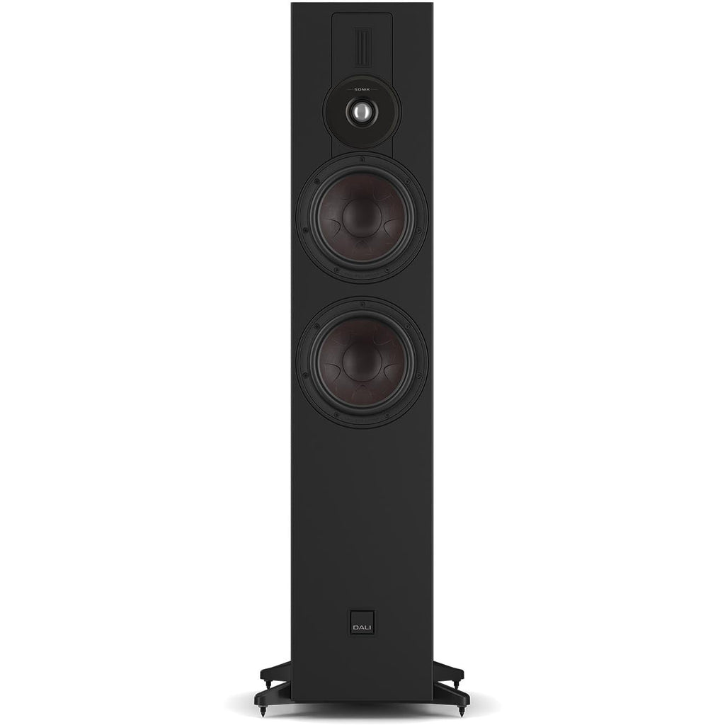 DALI Sonik 7 passive floorstanding speakers with sleek black finish and multiple drivers for rich, full-range sound.