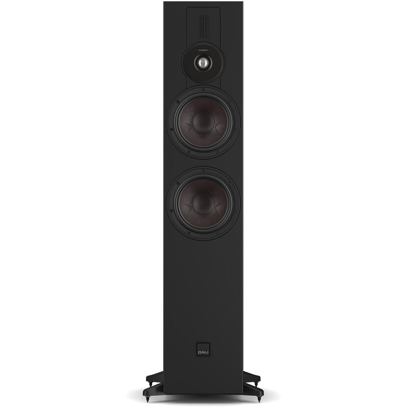 DALI Sonik 7 passive floorstanding speakers with sleek black finish and multiple drivers for rich, full-range sound.