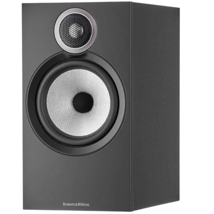 Bowers & Wilkins 606 S3 passive bookshelf speakers with black finish and dual driver design.