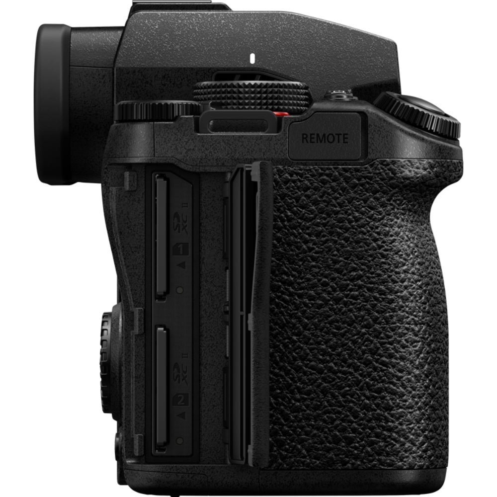 Panasonic Lumix S5M2 video camera with large lens and ergonomic grip, ready for professional filming and videography.