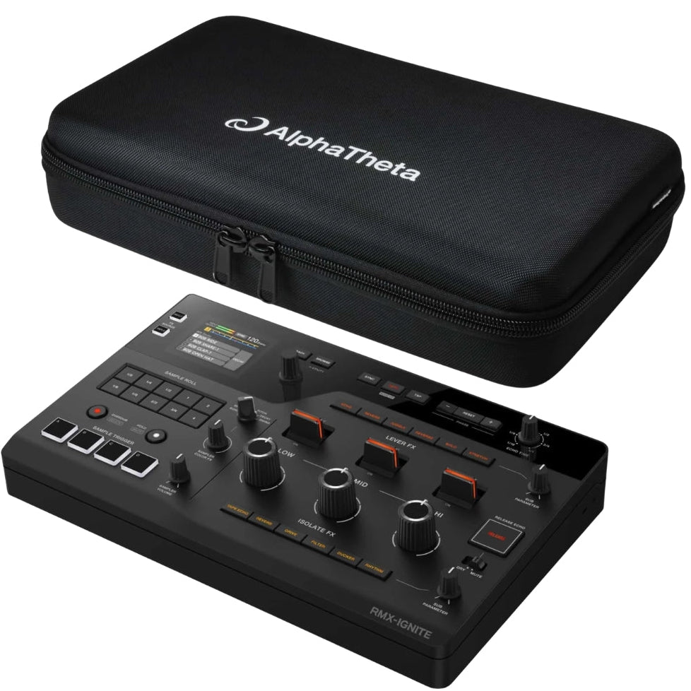 AlphaTheta DJC-RMXIGNITE hard case bag for RMX-IGNITE DJ controller, durable protective cover with handle, black color.