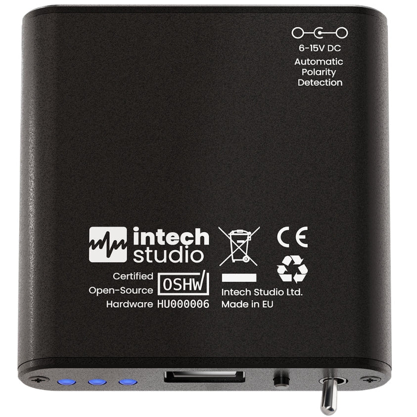 Intech Studio KNOT MIDI interface with multiple input and output ports, compact design, and professional audio connectivity.