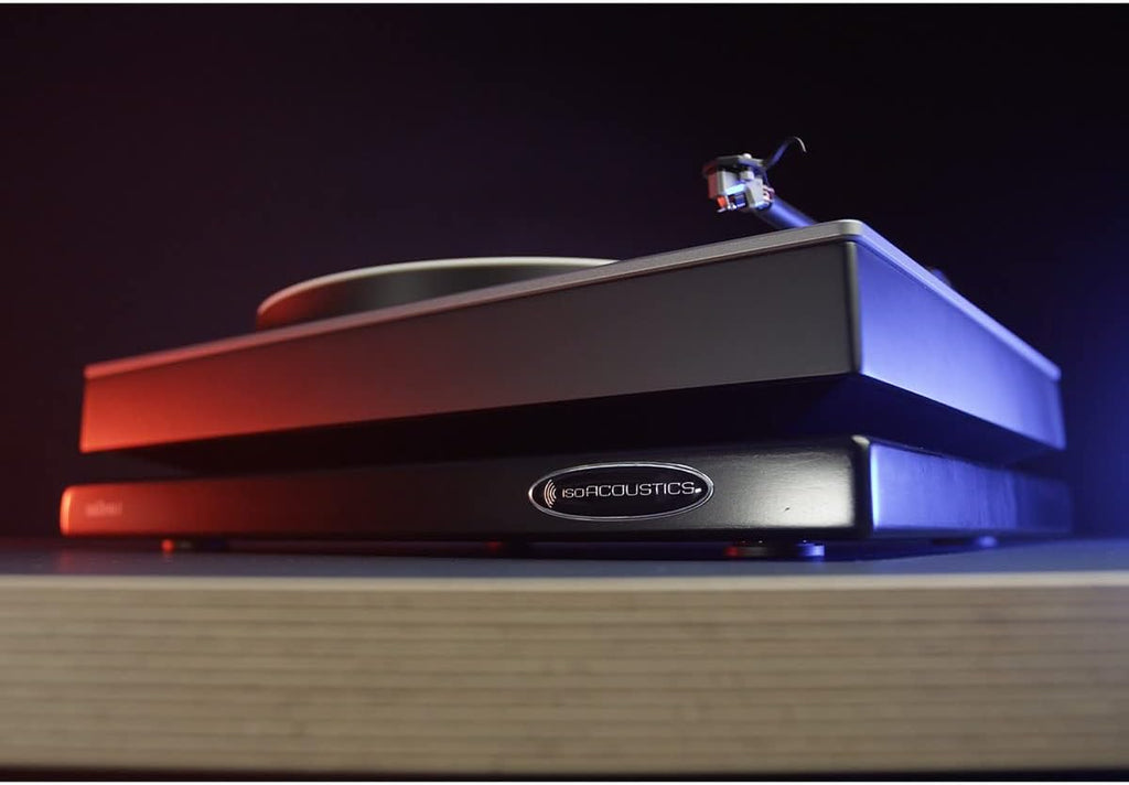 IsoAcoustics zaZen I studio monitor stands with sleek black design and adjustable height for optimal audio positioning.