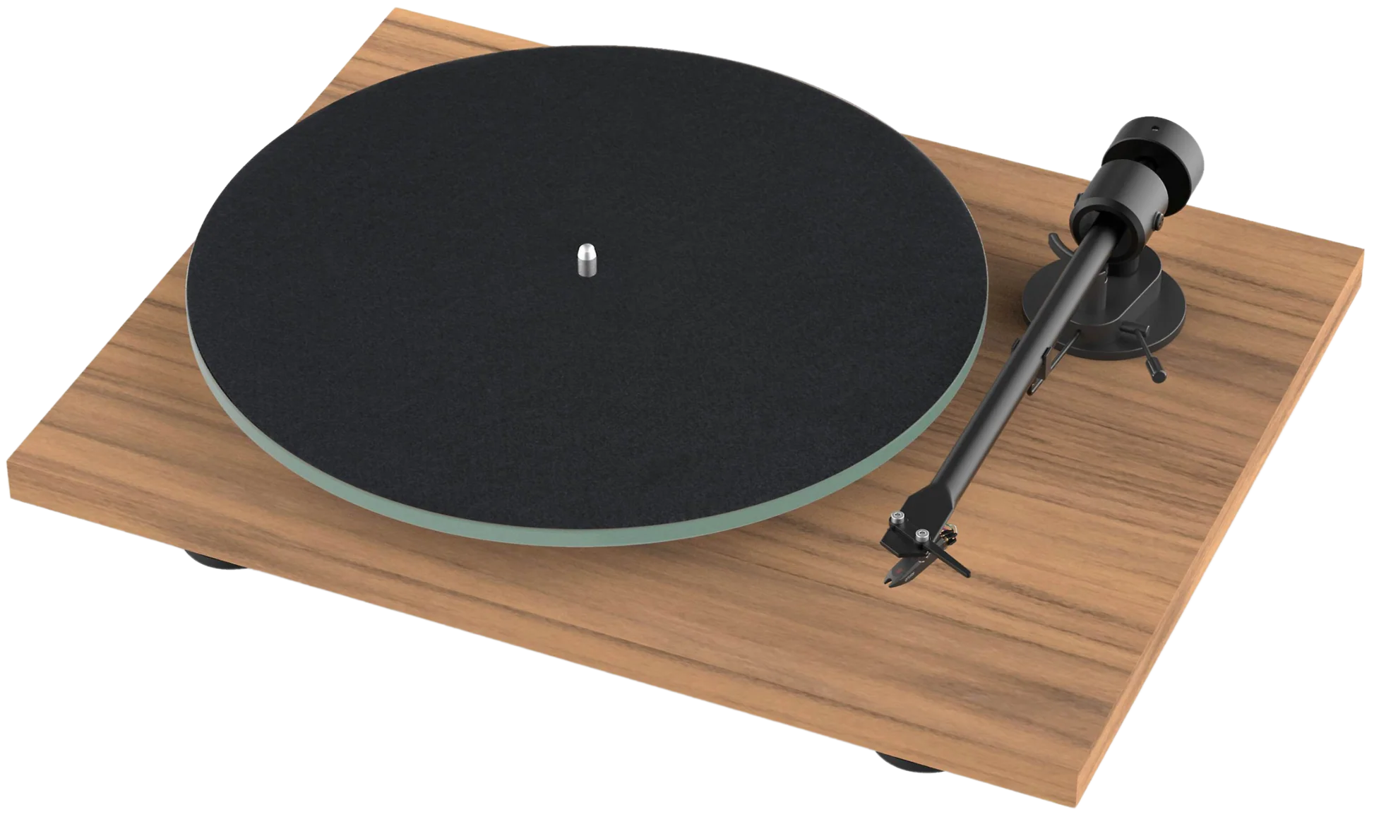Pro-Ject T1 EVO turntable with sleek wooden plinth and tonearm, showcasing its modern design and high-quality audio components.