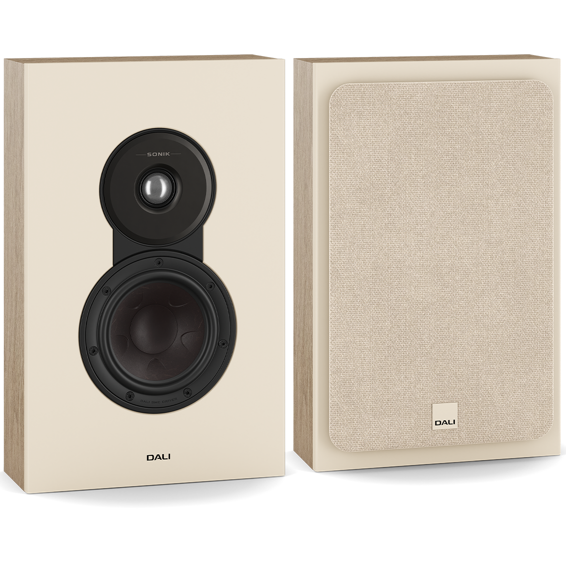 DALI Sonik On-Wall in-wall and outdoor speaker with black grille and sleek design, mounted on a wall for home audio.