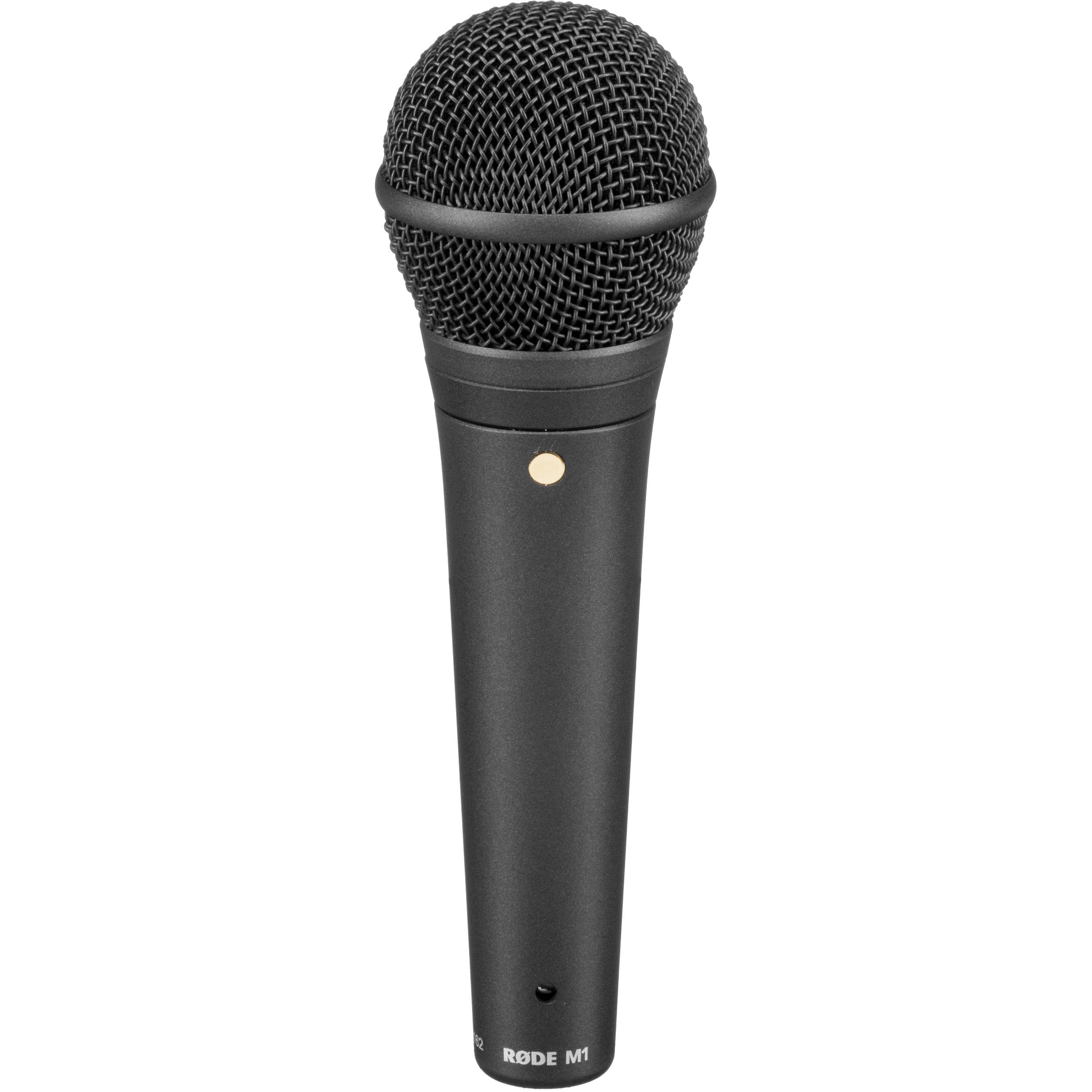 Rode M1 dynamic microphone with a black body and grille, ideal for live vocals and performances.
