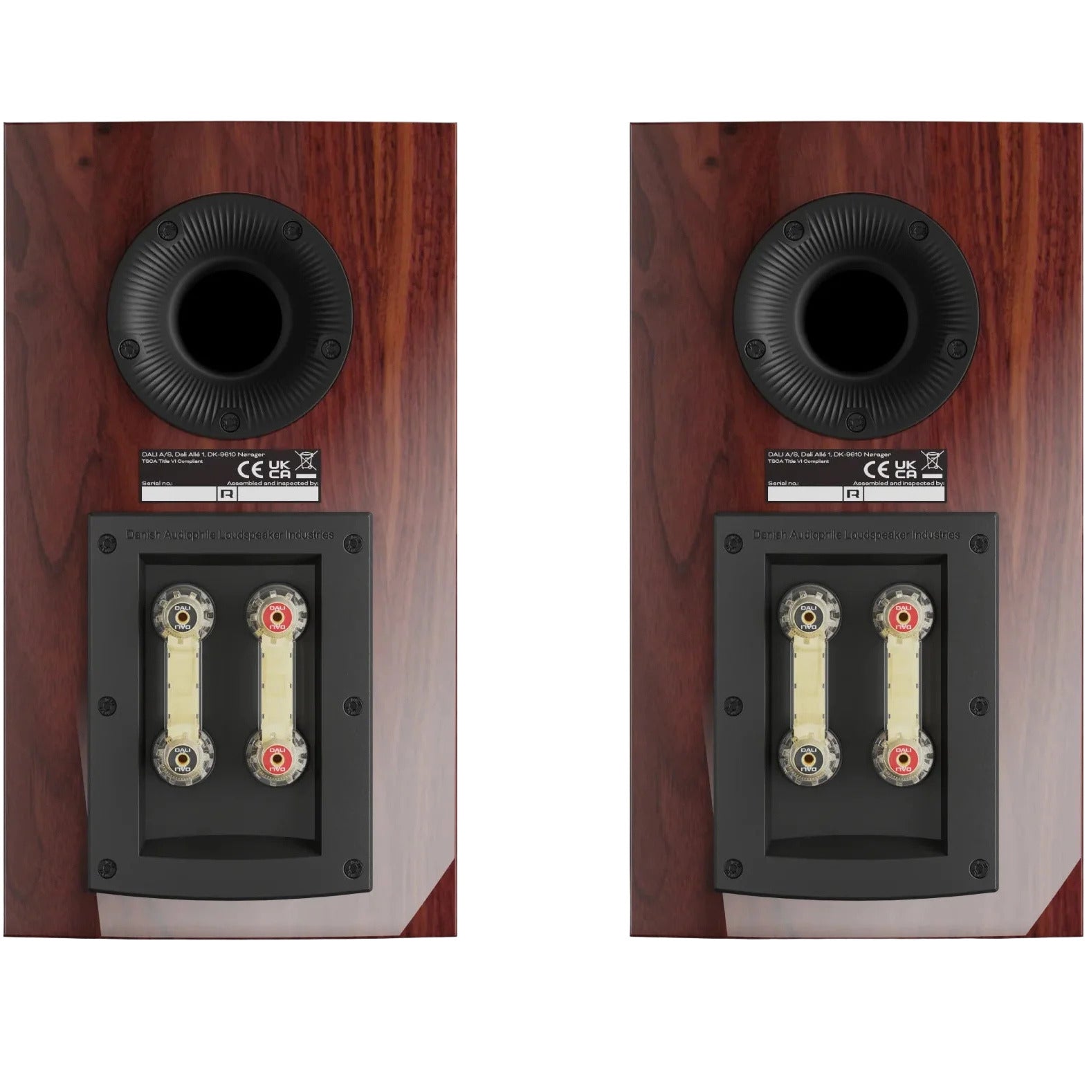 DALI Rubikore 2 passive bookshelf speakers showing black cabinets and front speaker grilles.