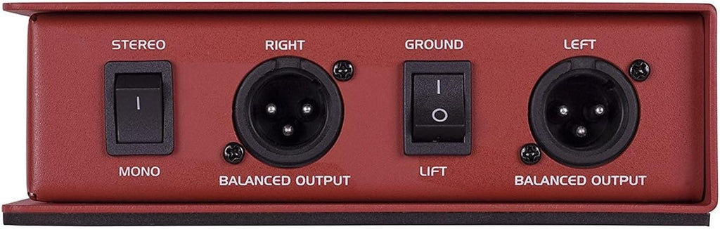 Samson MCD2 Pro DI box with XLR and 1/4-inch input and output connections, black metal enclosure for professional audio use