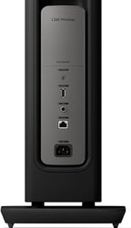 KEF LS60 Wireless floorstanding speakers with sleek black cabinets and modern design, showcasing high-performance audio equipment.