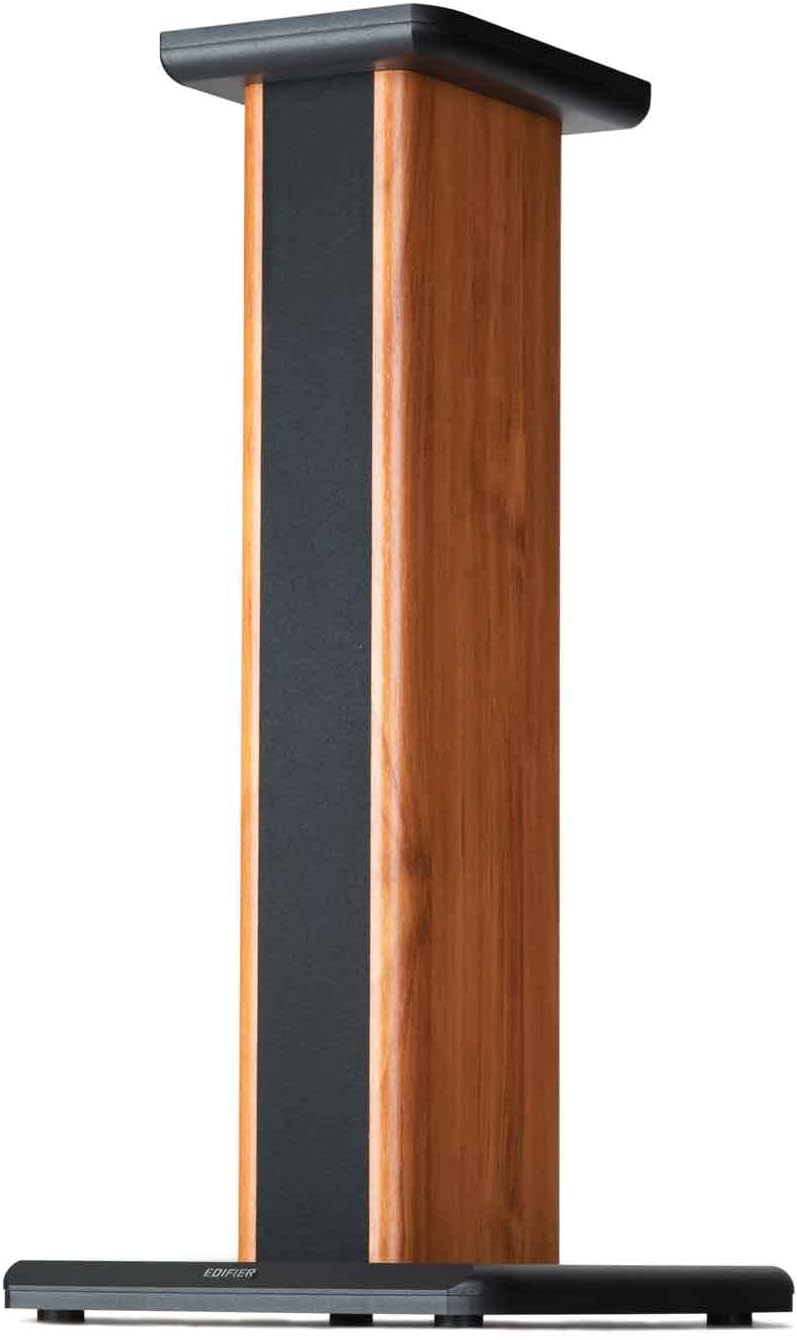 Edifier SS02 studio monitor speaker stands with adjustable height and sturdy black metal construction.