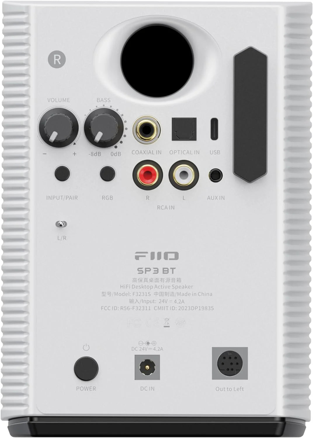 FiiO SP3 BT desktop speakers with compact design, black finish, and connectivity ports shown on a clean desk setup
