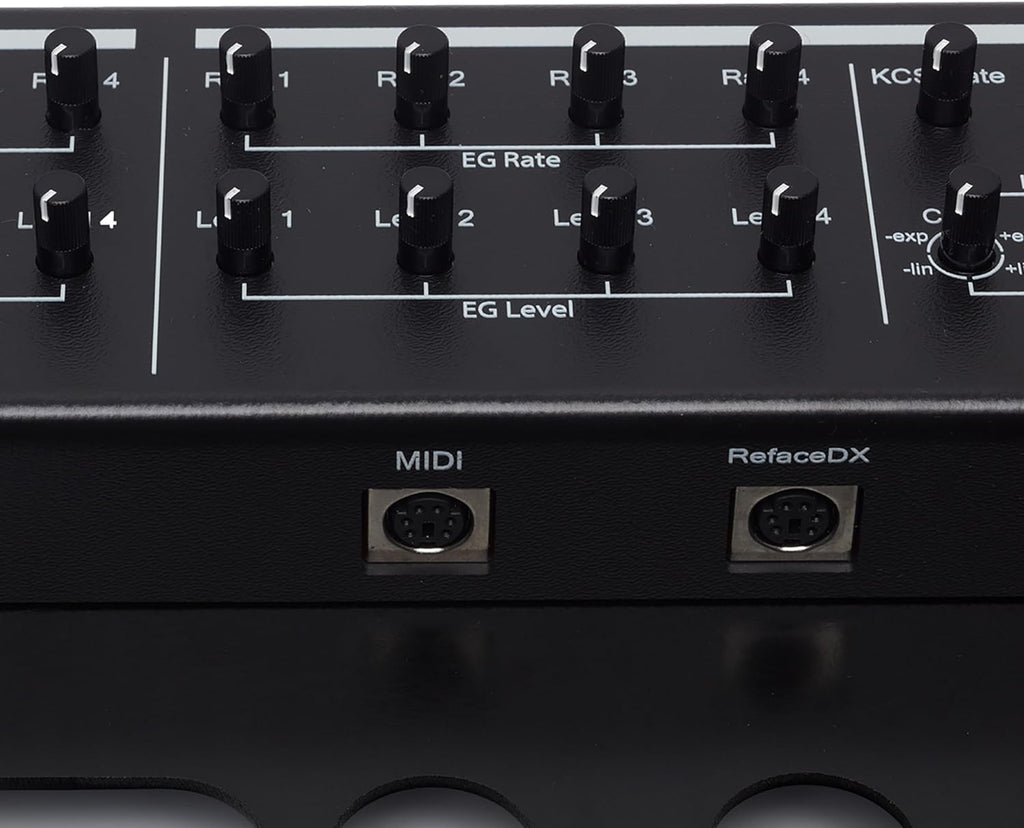 Dtronics DT-RDX-V2 synthesizer featuring a compact keyboard, control knobs, and colorful LED display for music production.