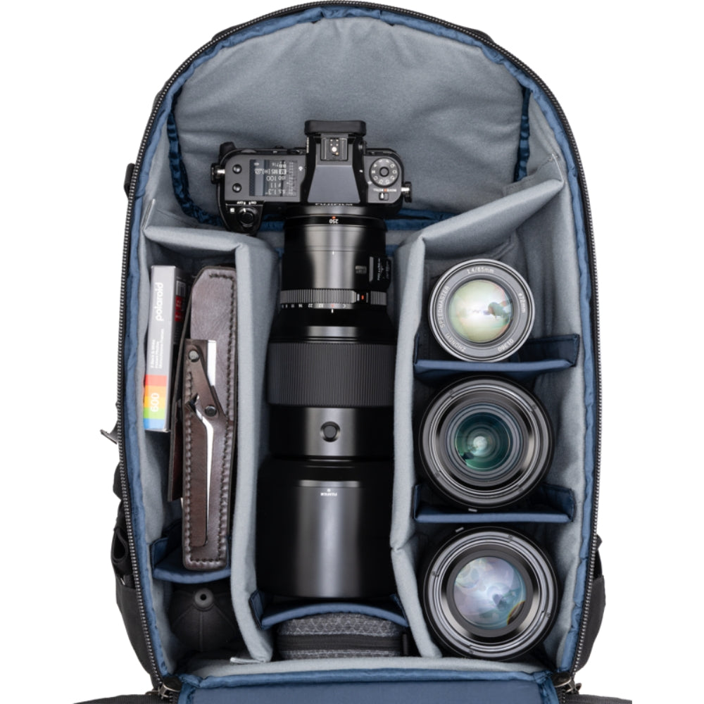Think Tank DarkLight video equipment bag with padded compartments and sturdy zippers, designed for professional camera gear storage.