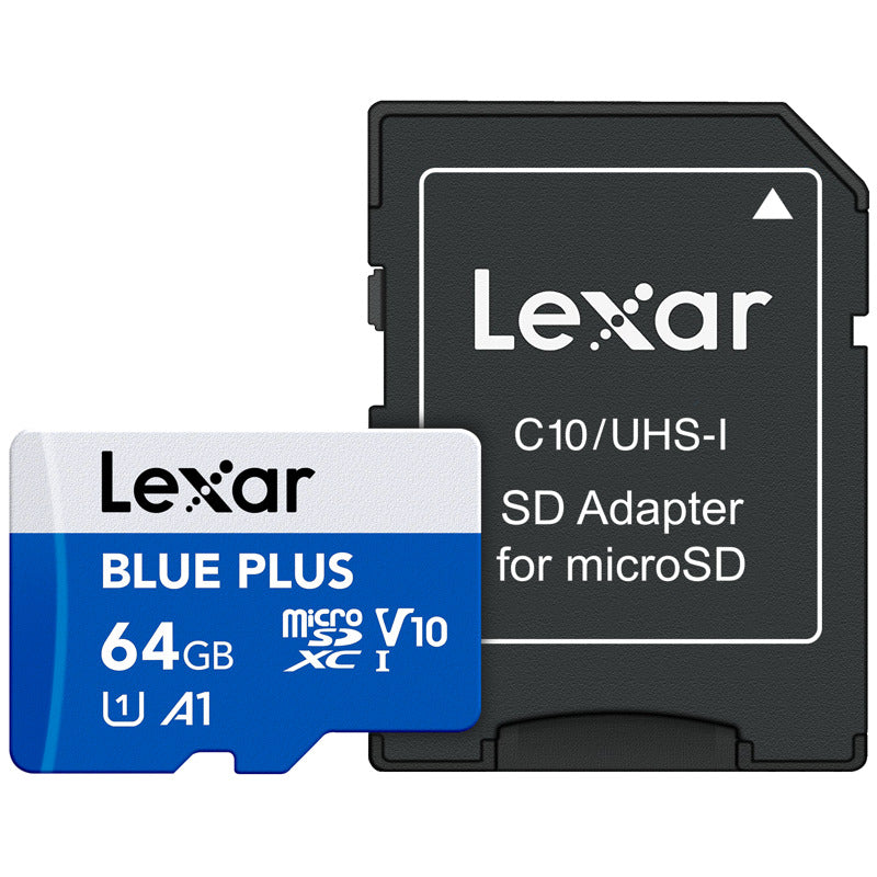 Lexar Blue Plus microSDHC UHS-I Memory Card with SD adapter, designed for high-speed data storage and transfer.