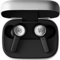 Wireless in-ear headphones by Bang & Olufsen Beoplay Eleven with sleek black design and compact charging case.