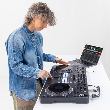 Pioneer DJ DDJ-REV5 DJ controller with jog wheels, performance pads, and control knobs for professional DJ mixing.