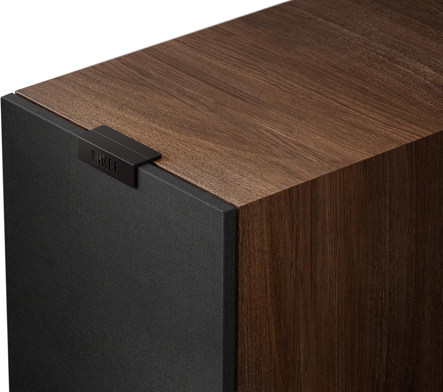 KEF Q1 Meta passive bookshelf speakers with black matte finish, showing front grille and sleek compact design.