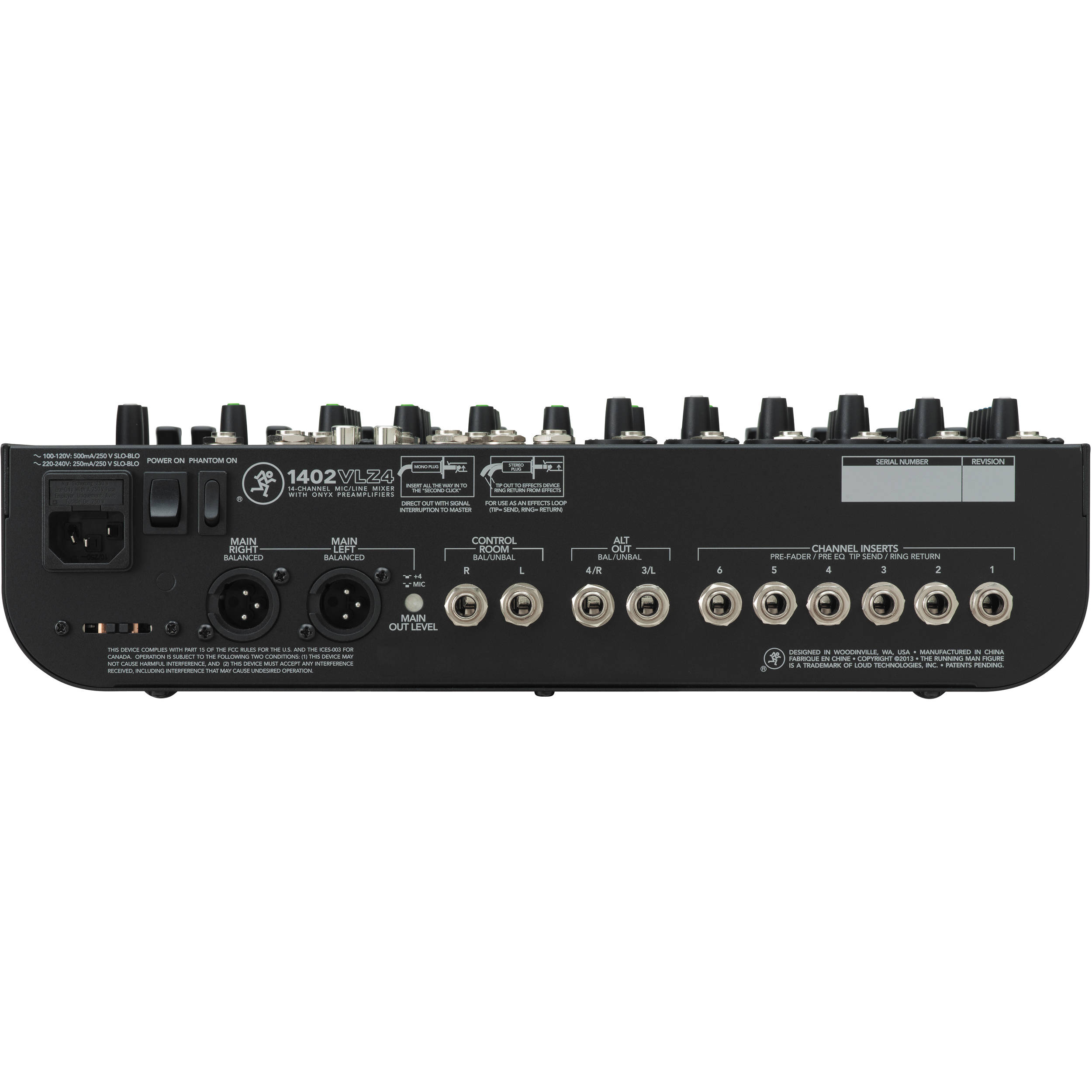 Mackie 1402VLZ4 analog mixer with multiple channels, knobs, and input jacks, showing its compact, professional audio mixing interface.