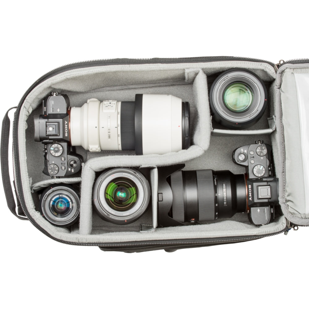 Think Tank StreetWalker V2.0 video equipment bag with padded compartments and sturdy handles for professional gear transportation.