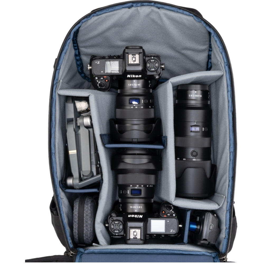 Think Tank DarkLight video equipment bag with padded compartments and durable black design, ideal for camera gear storage.