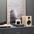 Argon Audio Fenris A4 active bookshelf speakers with black finish, featuring sleek design and front-facing speaker drivers.