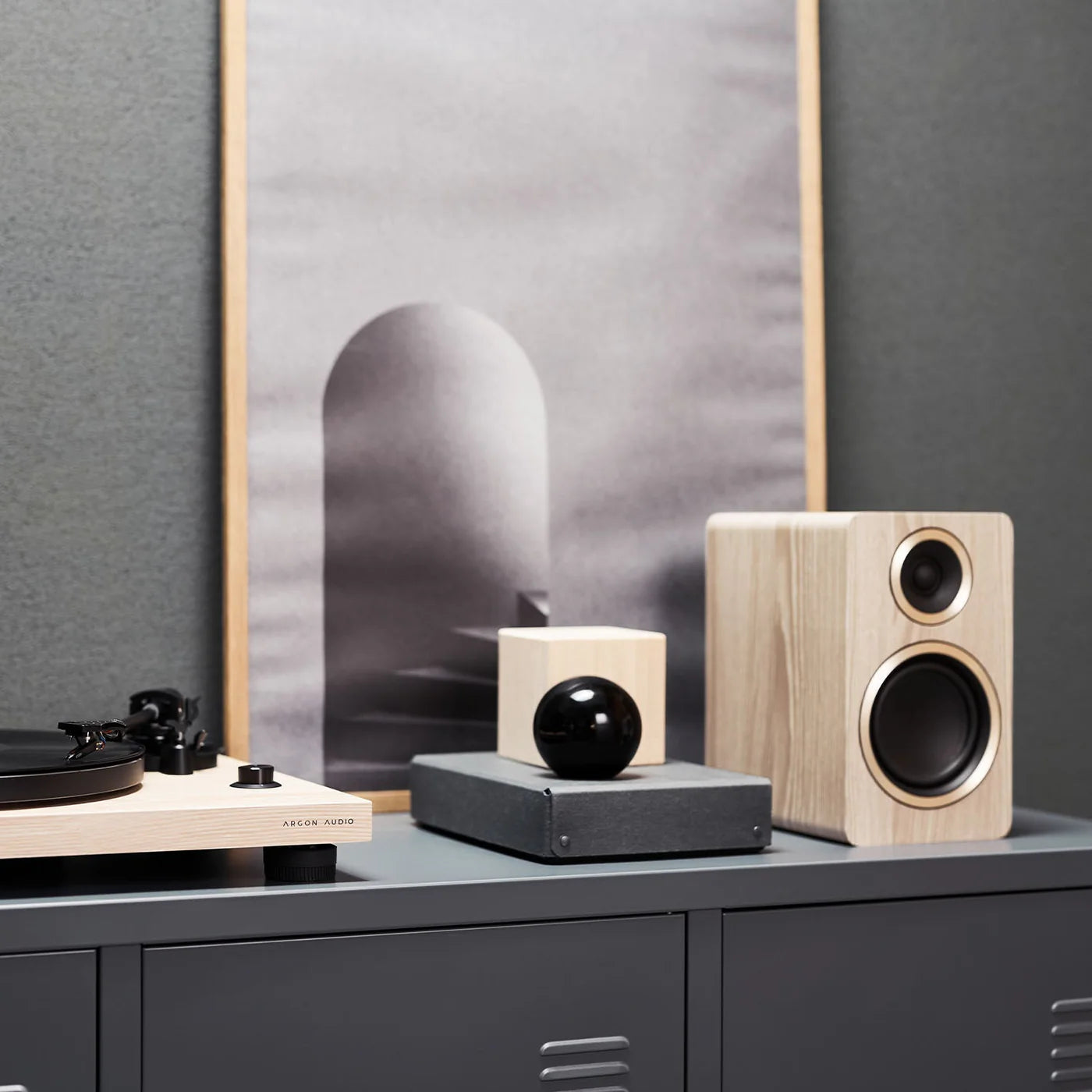 Argon Audio Fenris A4 active bookshelf speakers with black finish, featuring sleek design and front-facing speaker drivers.