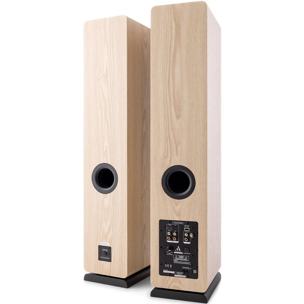 Argon Audio Fenris A55 floorstanding speakers with black and silver design, featuring multiple drivers and sleek modern appearance.