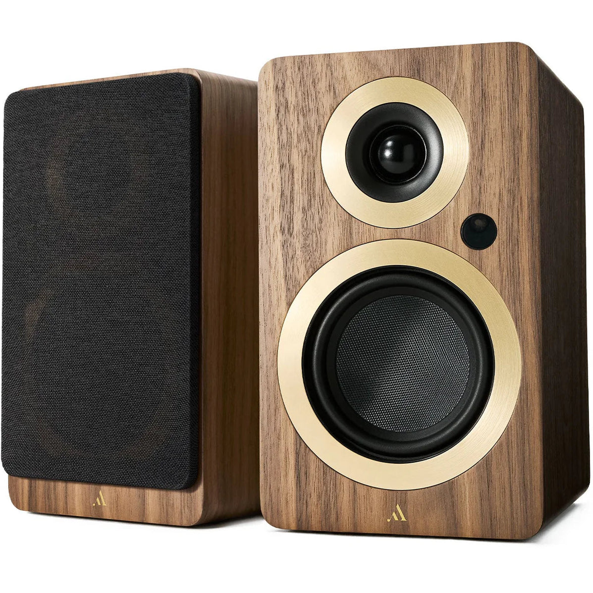 Argon Audio Forte A4 WiFi active bookshelf speakers with sleek black finish and compact design for high-quality audio.