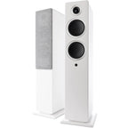 Argon Audio Forte A55 MK2 floorstanding speakers with sleek white finish, showcasing the modern design and driver configuration.
