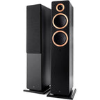 Argon Audio Forte A55 WiFi floorstanding speakers with black finish, showcasing sleek design and speaker grilles.