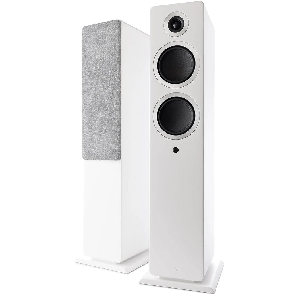 Argon Audio Forte A55 WiFi floorstanding speakers with white finish, tall design, and sleek modern appearance.