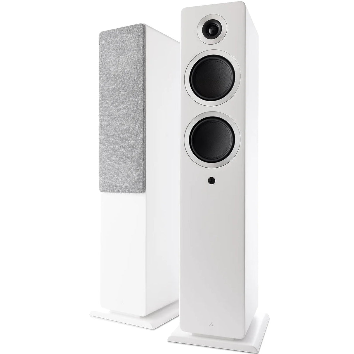 Argon Audio Forte A55 WiFi floorstanding speakers with white finish, tall design, and sleek modern appearance.