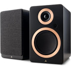 Argon Audio Forte A5 MK2 active bookshelf speakers with black finish and modern design.