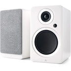 Argon Audio Forte A5 MK2 active bookshelf speakers in white with sleek design and front-facing drivers.