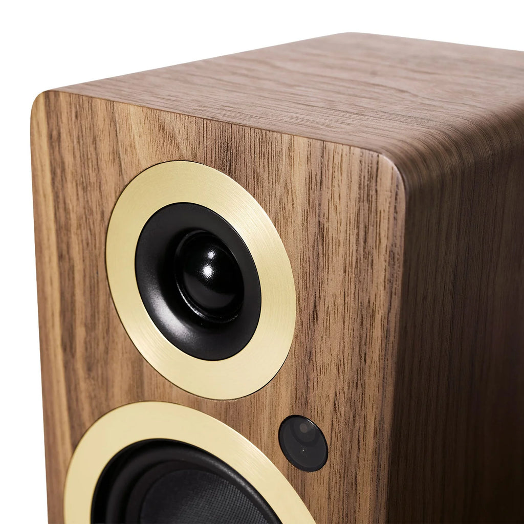Argon Audio Forte A5 WiFi active bookshelf speakers with black finish, featuring front-facing drivers and sleek design.