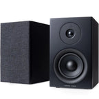 Argon Audio Forus 4 passive bookshelf speakers with black finish, showcasing sleek design and compact size.