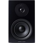 Argon Audio Forus 4 passive bookshelf speakers with black wood finish, showcasing their sleek compact design and front-facing drivers.