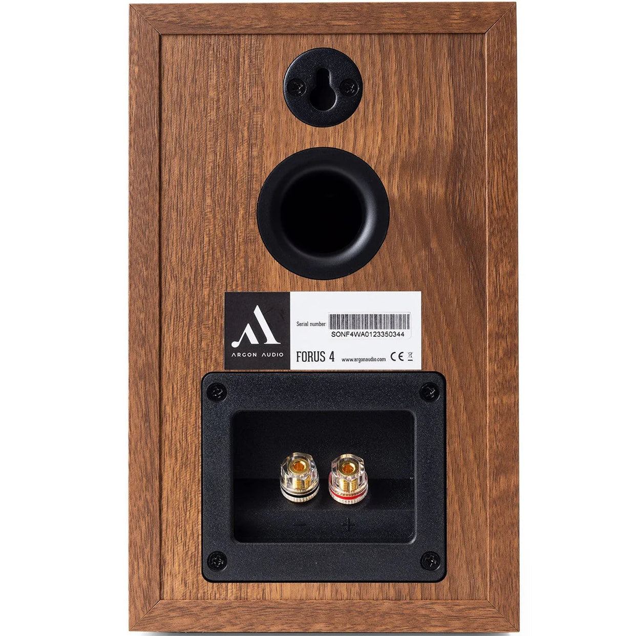 Argon Audio Forus 4 passive bookshelf speakers with wood finish and sleek design, ideal for home audio setup