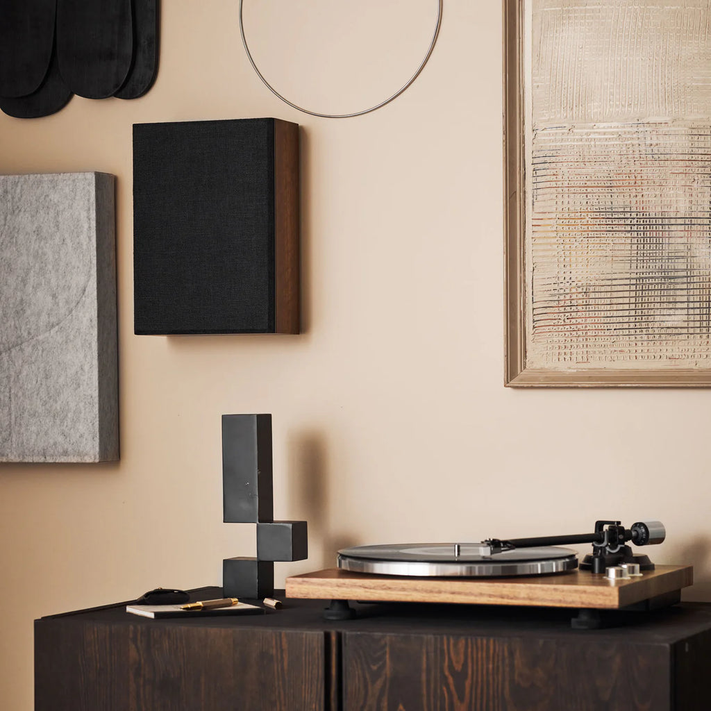 Argon Audio Forus 4 Wall in-wall and outdoor speaker installed on a wall, with a sleek black grille and outdoor mounting features.